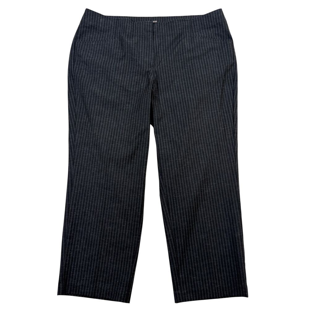 J Jill Size 16 Navy Blue Pinstripe Crop Pants Stretch Linen Blend
